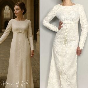 -1960S modest lace wedding dress. Church dress. Long sleeve winter wedding